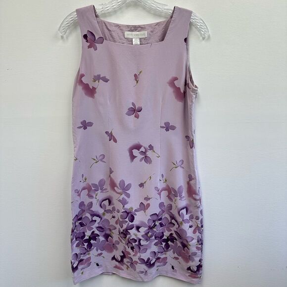 Vintage 90’s 100% Silk Purple Floral Square Neck Sleeveless Short Dress Size S - Picture 3 of 7